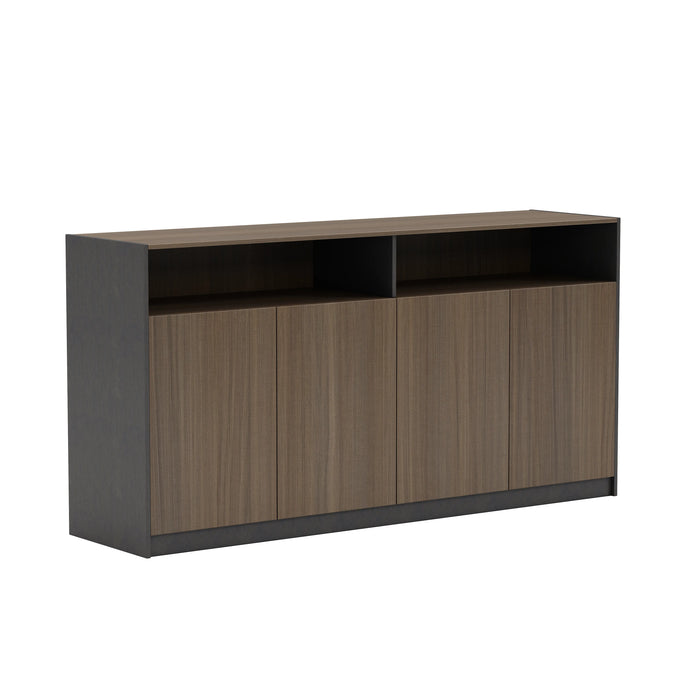 Arcadia Sleek Mahogany Home and Professional Short Bookshelf Library Wall Shelving Cabinet Unit with Drawers