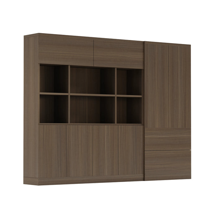 Arcadia Sleek Natural Brown Oak Home and Professional Bookshelf Library Wall Shelving Storage Unit