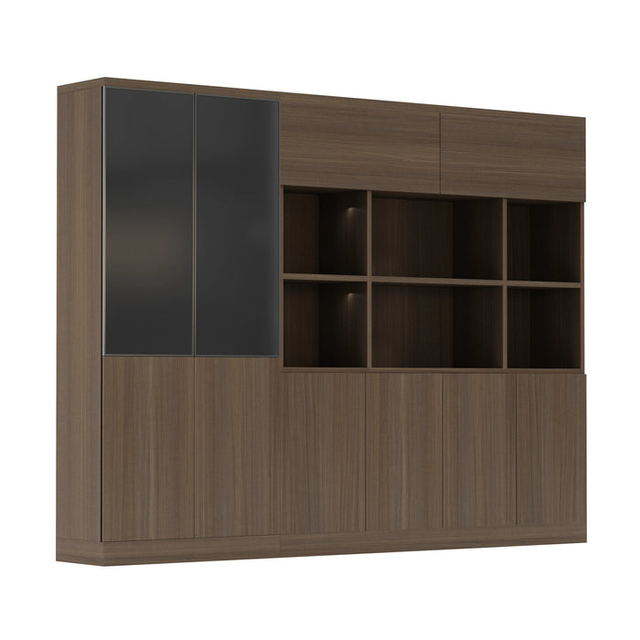 Arcadia Sleek Natural Brown Oak Home and Professional Bookshelf Library Wall Shelving Storage Unit