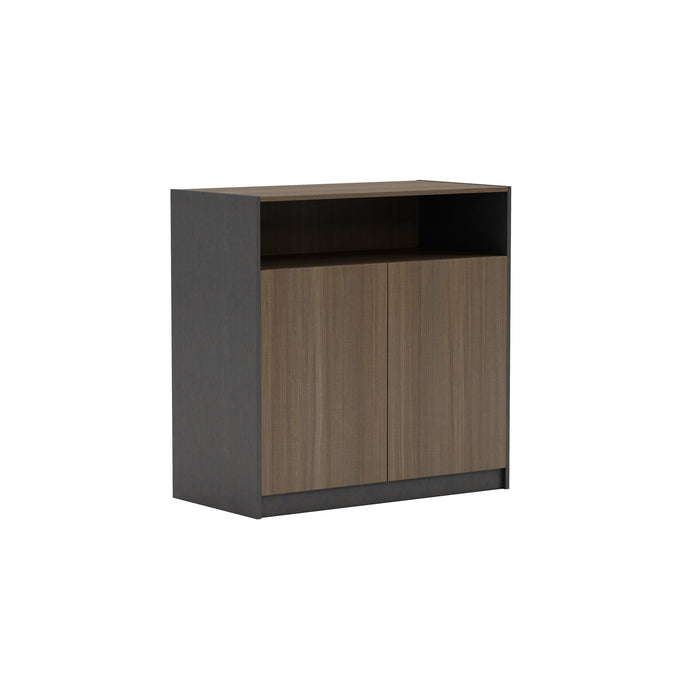 Arcadia Sleek Mahogany Home and Professional Short Bookshelf Library Wall Shelving Cabinet Unit with Drawers