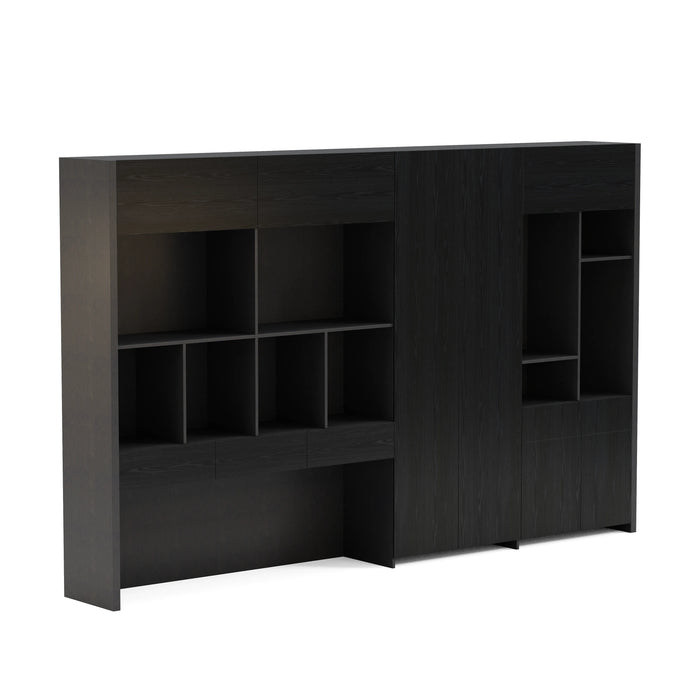 Arcadia Sleek Oak Beige Home and Professional Bookshelf Library Wall Shelving Storage Unit with Cabinets and Drawers