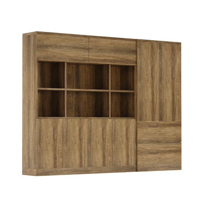 Arcadia Sleek Natural Brown Oak Home and Professional Bookshelf Library Wall Shelving Storage Unit