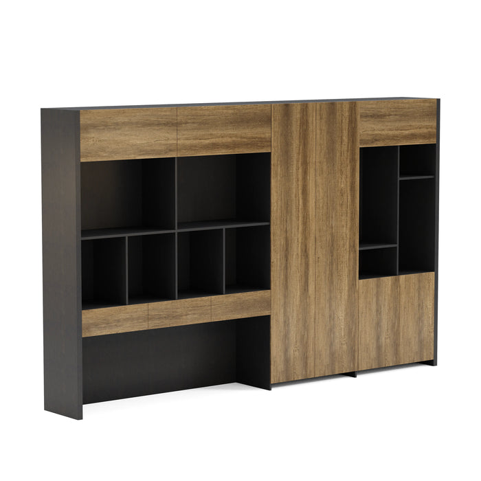 Arcadia Sleek Oak Beige Home and Professional Bookshelf Library Wall Shelving Storage Unit with Cabinets and Drawers