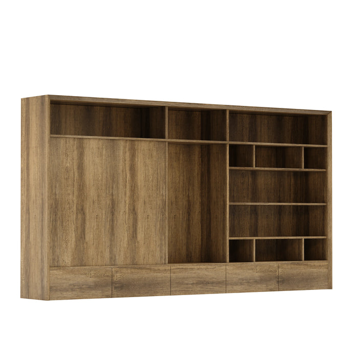 Arcadia Sleek Natural Brown Oak Home and Professional Bookshelf Library Wall Shelving Storage Unit