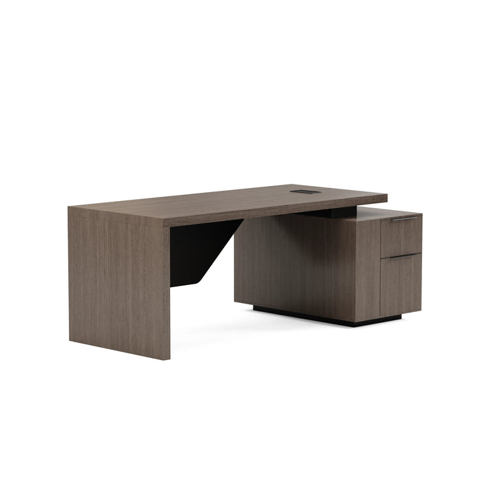 Arcadia Mid-sized Upscale Natural Dark Brown Oak Professional and Home Executive Office Desk with Mobile Cabinets, Drawers, and Cable Management