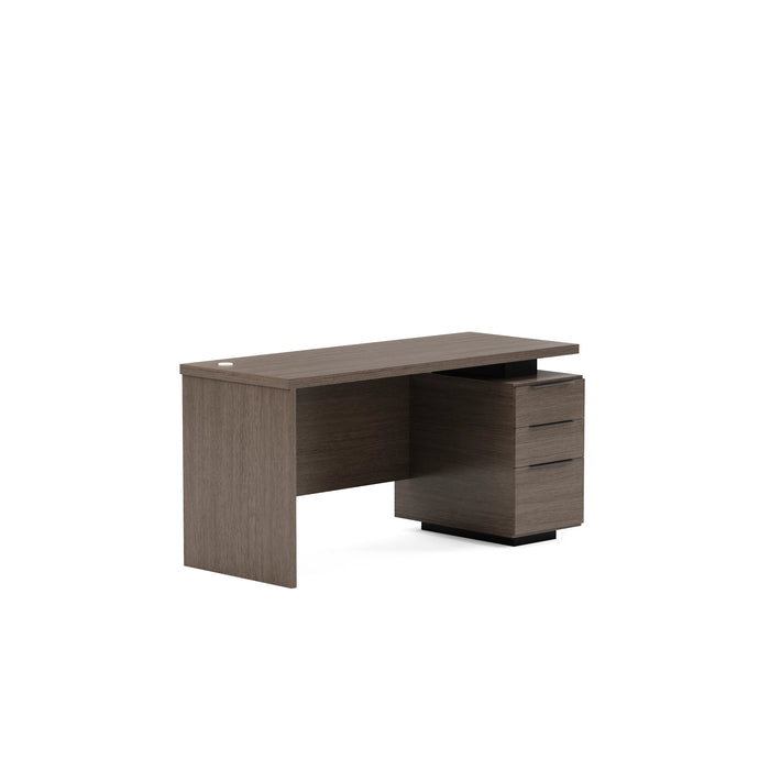 Arcadia Mid-sized Upscale Natural Bold Dark Brown Oak Professional and Home Executive Office Desk with Mobile Cabinets, Drawers, and Cable Management