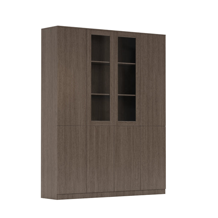 Arcadia Sleek Natural Brown Oak Home and Professional Bookshelf Library Wall Shelving Closed Storage Unit