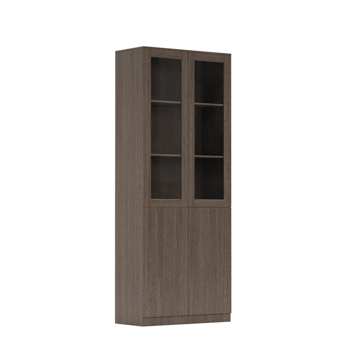 Arcadia Sleek Natural Brown Oak Home and Professional Bookshelf Library Wall Shelving Closed Storage Unit