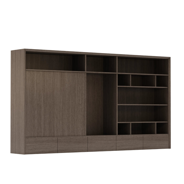 Arcadia Sleek Natural Brown Oak Home and Professional Bookshelf Library Wall Shelving Storage Unit