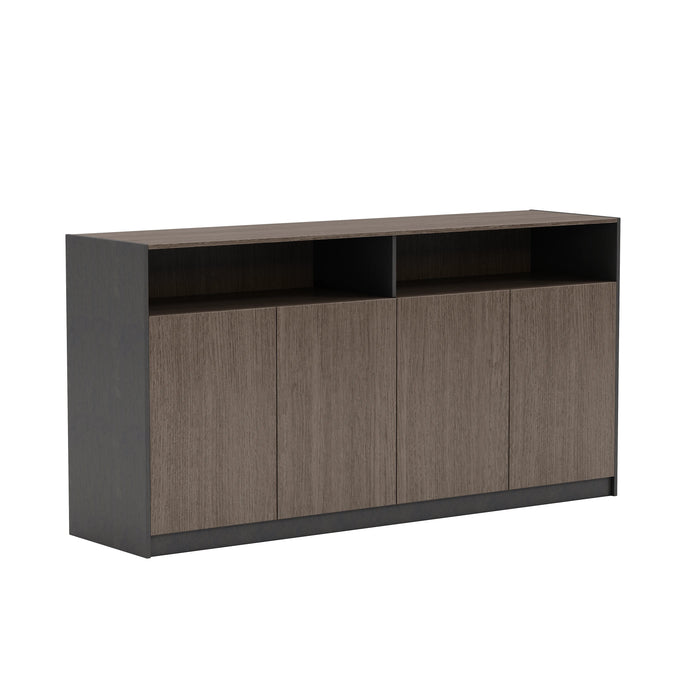 Arcadia Sleek Mahogany Home and Professional Short Bookshelf Library Wall Shelving Cabinet Unit with Drawers