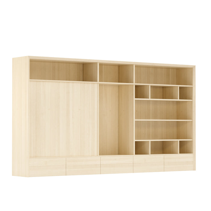 Arcadia Sleek Natural Brown Oak Home and Professional Bookshelf Library Wall Shelving Storage Unit