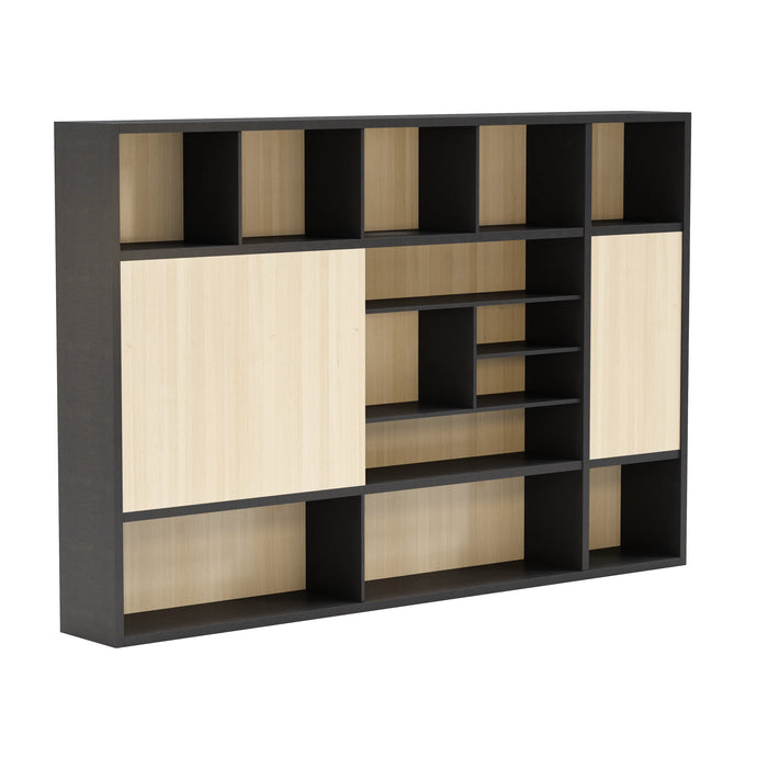 Arcadia Sleek Oak Beige Home and Professional Bookshelf Library Wall Shelving Storage Unit with Cabinets and Drawers