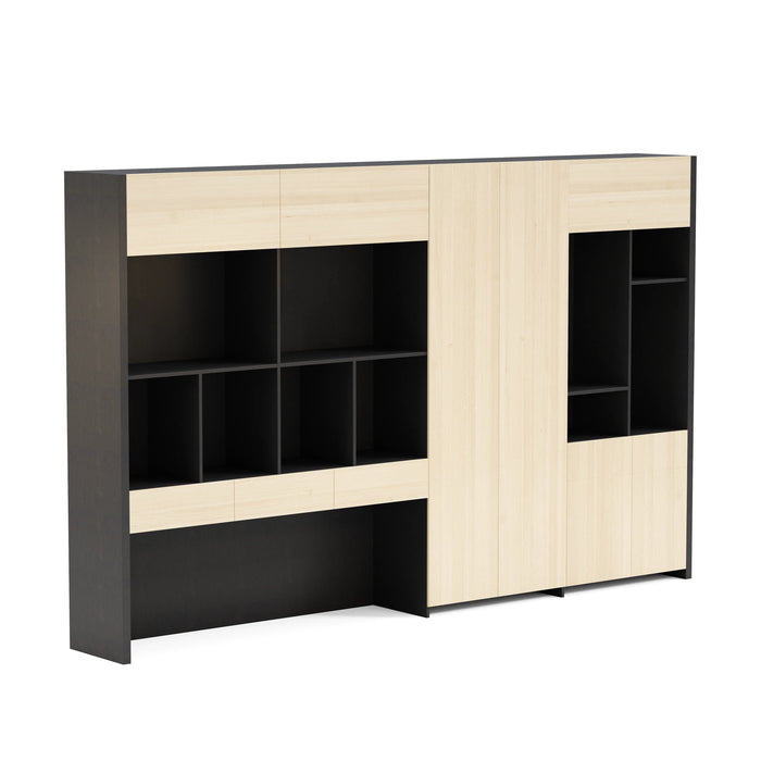 Arcadia Sleek Oak Beige Home and Professional Bookshelf Library Wall Shelving Storage Unit with Cabinets and Drawers