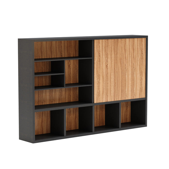 Arcadia Sleek Oak Beige Home and Professional Bookshelf Library Wall Shelving Storage Unit with Cabinets and Drawers