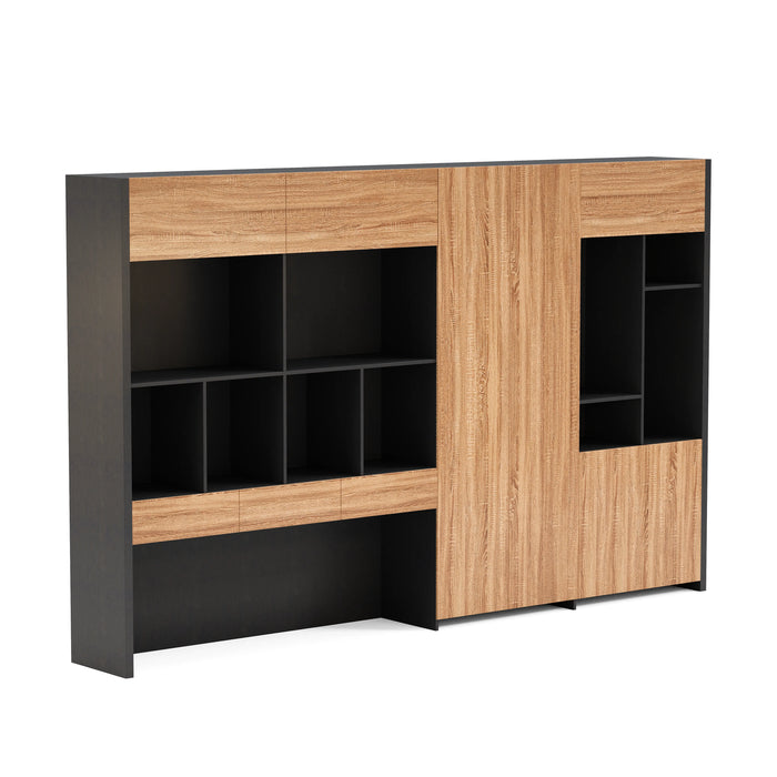 Arcadia Sleek Oak Beige Home and Professional Bookshelf Library Wall Shelving Storage Unit with Cabinets and Drawers