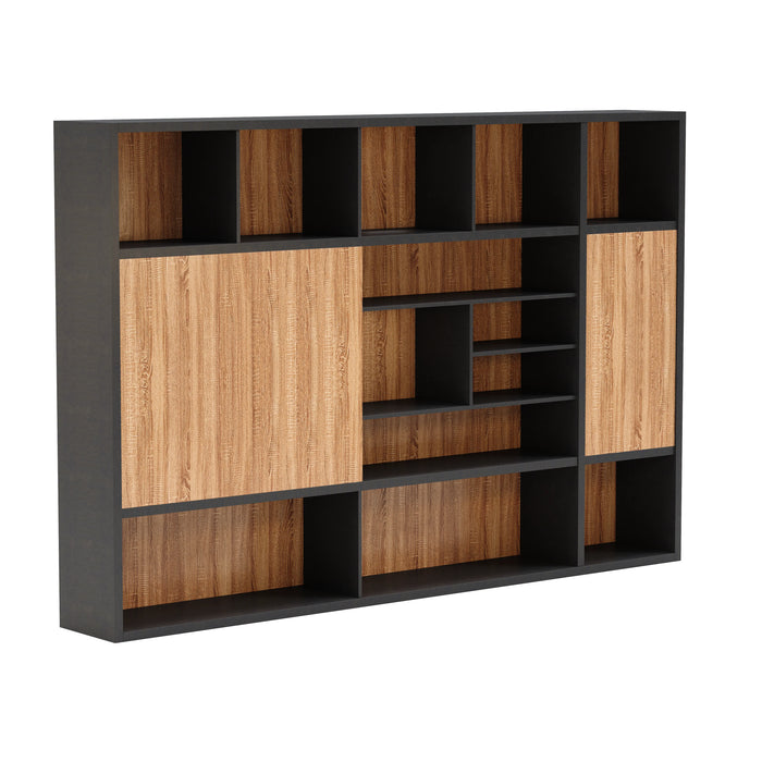 Arcadia Sleek Oak Beige Home and Professional Bookshelf Library Wall Shelving Storage Unit with Cabinets and Drawers