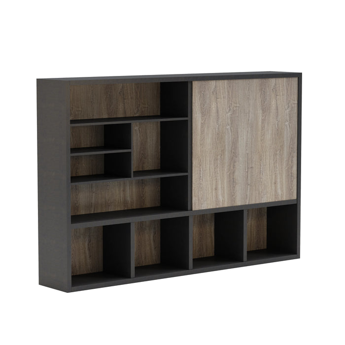 Arcadia Sleek Oak Beige Home and Professional Bookshelf Library Wall Shelving Storage Unit with Cabinets and Drawers