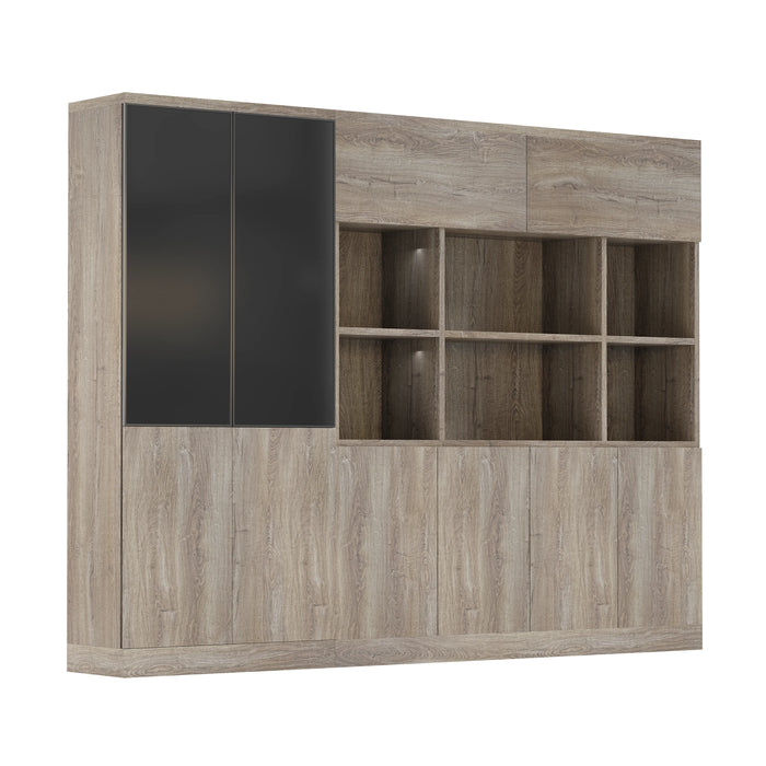 Arcadia Sleek Natural Brown Oak Home and Professional Bookshelf Library Wall Shelving Storage Unit