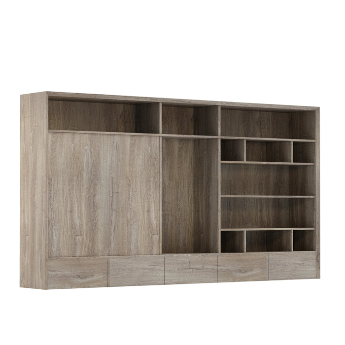 Arcadia Sleek Natural Brown Oak Home and Professional Bookshelf Library Wall Shelving Storage Unit