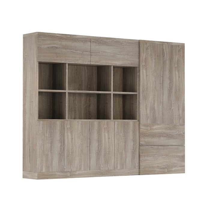 Arcadia Sleek Natural Brown Oak Home and Professional Bookshelf Library Wall Shelving Storage Unit