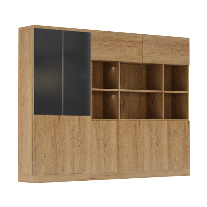 Arcadia Sleek Natural Brown Oak Home and Professional Bookshelf Library Wall Shelving Storage Unit