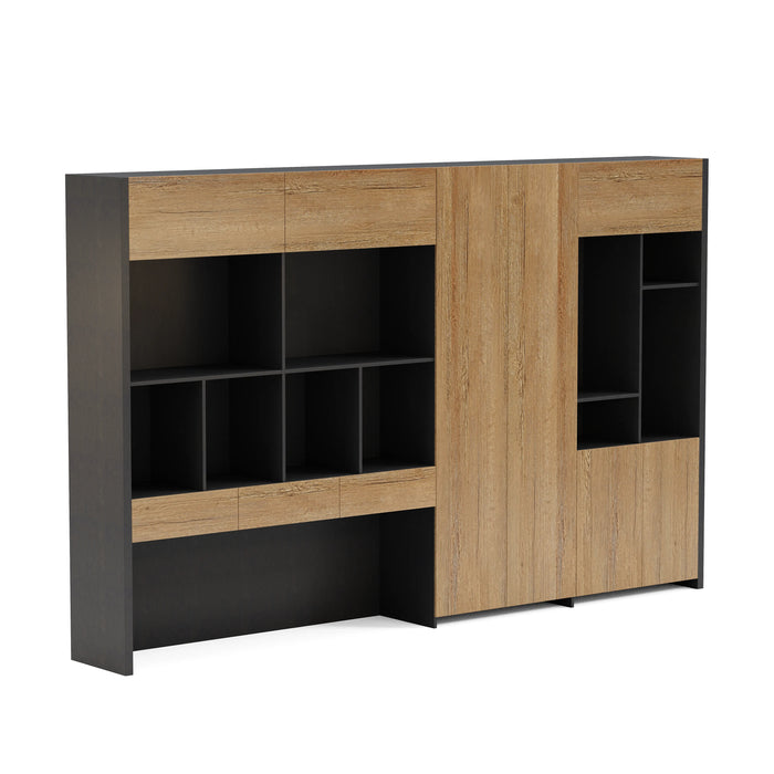 Arcadia Sleek Oak Beige Home and Professional Bookshelf Library Wall Shelving Storage Unit with Cabinets and Drawers