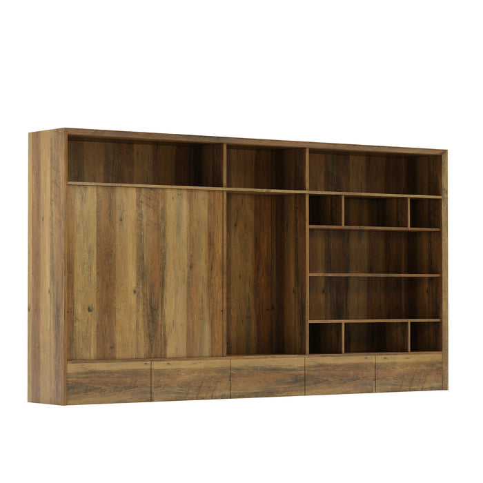 Arcadia Sleek Natural Brown Oak Home and Professional Bookshelf Library Wall Shelving Storage Unit