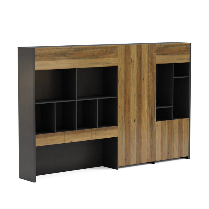 Arcadia Sleek Oak Beige Home and Professional Bookshelf Library Wall Shelving Storage Unit with Cabinets and Drawers