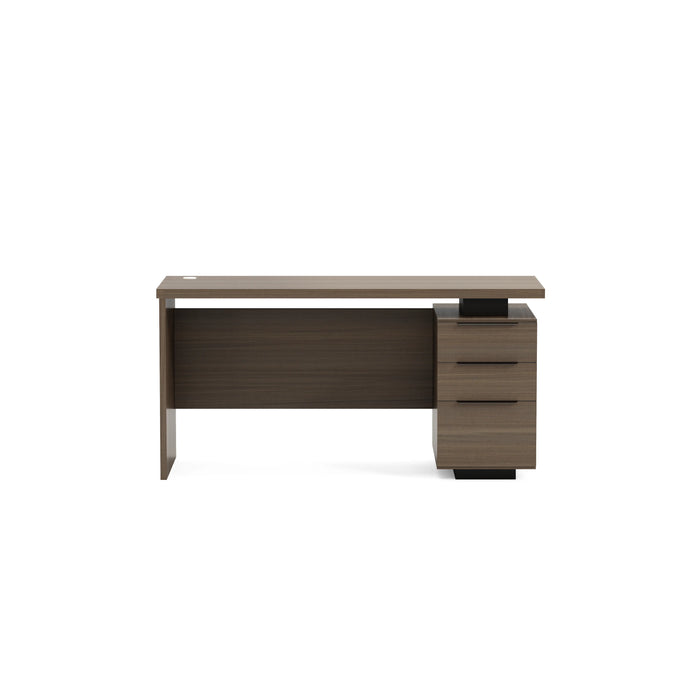 Arcadia Mid-sized Upscale Natural Bold Dark Brown Oak Professional and Home Executive Office Desk with Mobile Cabinets, Drawers, and Cable Management