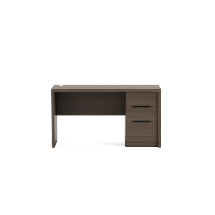 Arcadia Mid-sized Modern Natural Bold Dark Brown Oak Professional and Home Executive Office Desk with Mobile Cabinets, Drawers, and Cable Management