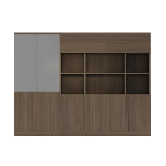 Arcadia Sleek Natural Brown Oak Home and Professional Bookshelf Library Wall Shelving Storage Unit