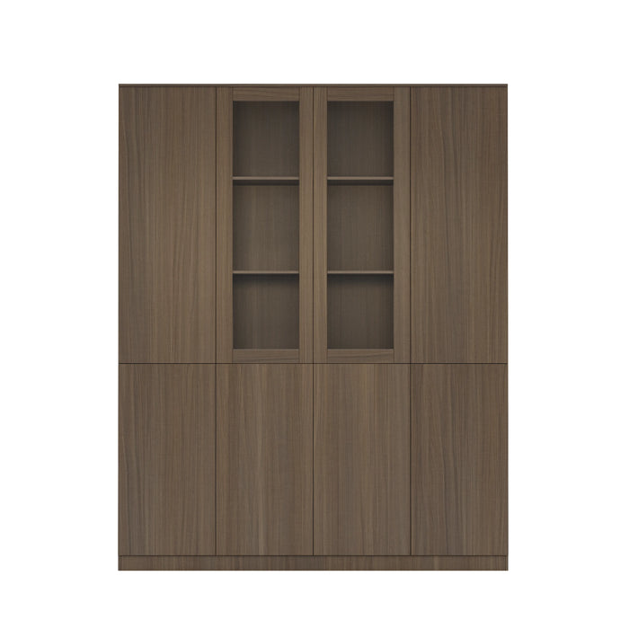 Arcadia Sleek Natural Brown Oak Home and Professional Bookshelf Library Wall Shelving Closed Storage Unit