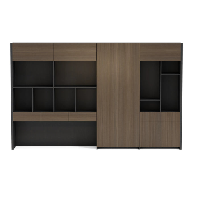 Arcadia Sleek Oak Beige Home and Professional Bookshelf Library Wall Shelving Storage Unit with Cabinets and Drawers