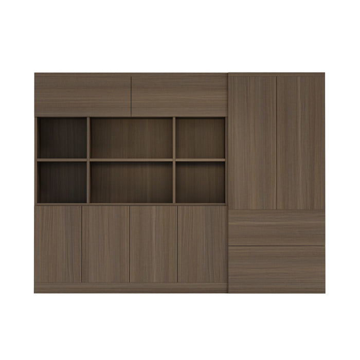 Arcadia Sleek Natural Brown Oak Home and Professional Bookshelf Library Wall Shelving Storage Unit