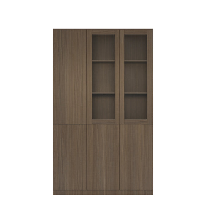 Arcadia Sleek Natural Brown Oak Home and Professional Bookshelf Library Wall Shelving Closed Storage Unit