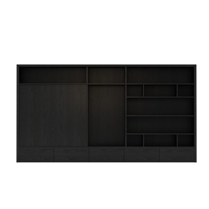 Arcadia Sleek Natural Brown Oak Home and Professional Bookshelf Library Wall Shelving Storage Unit