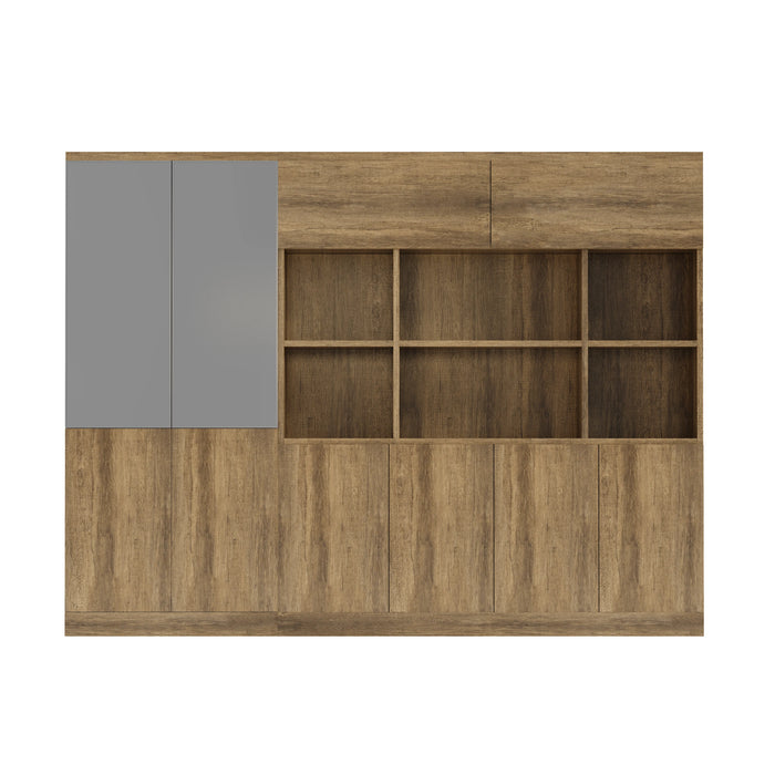 Arcadia Sleek Natural Brown Oak Home and Professional Bookshelf Library Wall Shelving Storage Unit