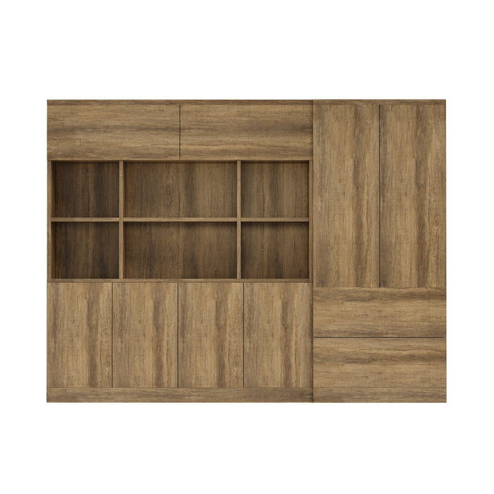 Arcadia Sleek Natural Brown Oak Home and Professional Bookshelf Library Wall Shelving Storage Unit