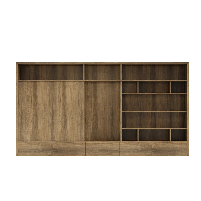 Arcadia Sleek Natural Brown Oak Home and Professional Bookshelf Library Wall Shelving Storage Unit