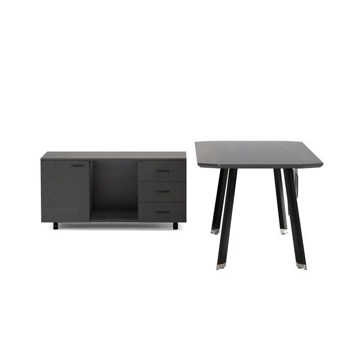 Arcadia Mid-sized High-end Black/Brown Space Saving Home and Professional Office Desk with Privacy Bevel and Cord Management