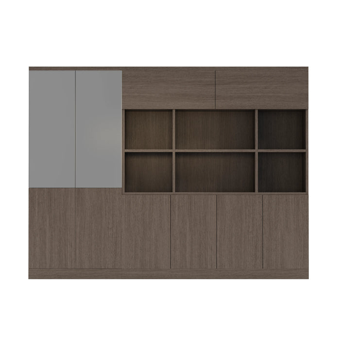 Arcadia Sleek Natural Brown Oak Home and Professional Bookshelf Library Wall Shelving Storage Unit