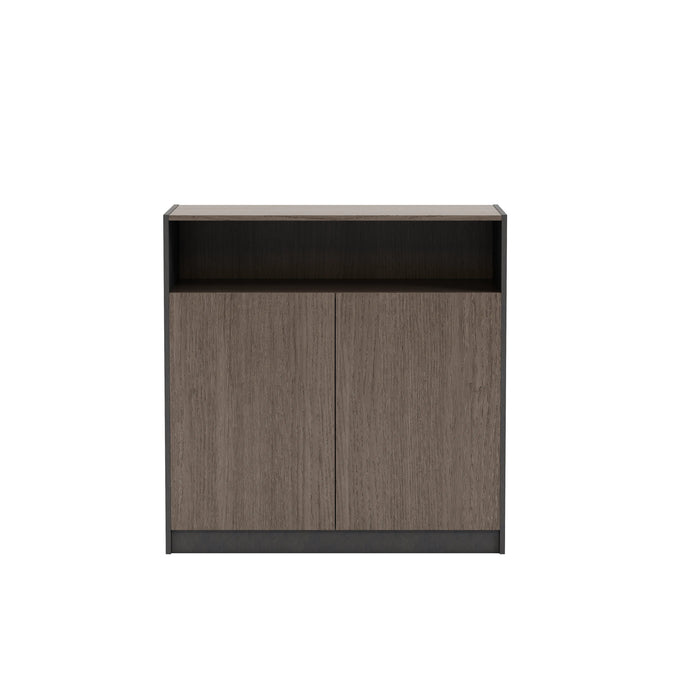 Arcadia Sleek Mahogany Home and Professional Short Bookshelf Library Wall Shelving Cabinet Unit with Drawers