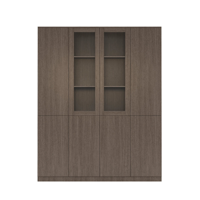 Arcadia Sleek Natural Brown Oak Home and Professional Bookshelf Library Wall Shelving Closed Storage Unit