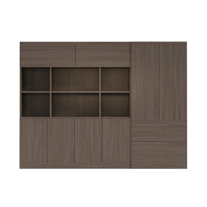 Arcadia Sleek Natural Brown Oak Home and Professional Bookshelf Library Wall Shelving Storage Unit