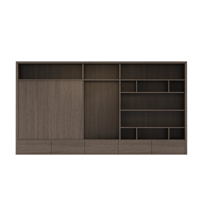 Arcadia Sleek Natural Brown Oak Home and Professional Bookshelf Library Wall Shelving Storage Unit