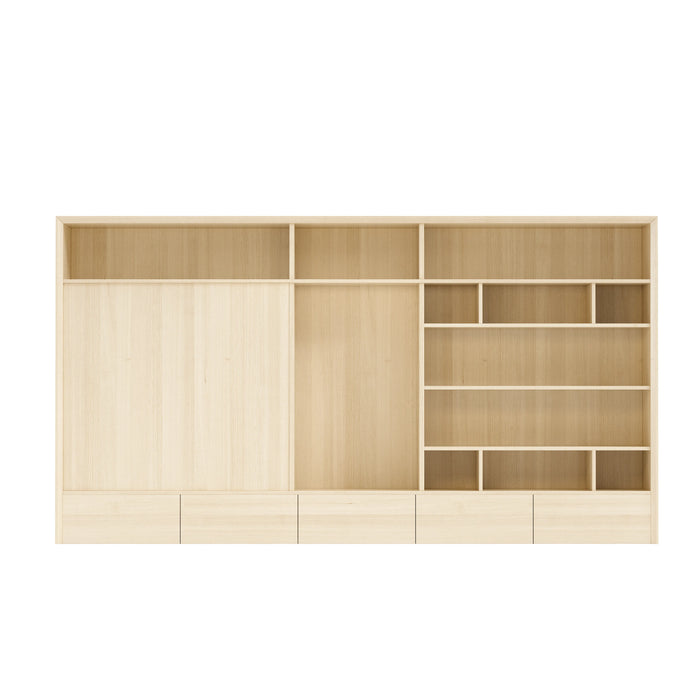 Arcadia Sleek Natural Brown Oak Home and Professional Bookshelf Library Wall Shelving Storage Unit