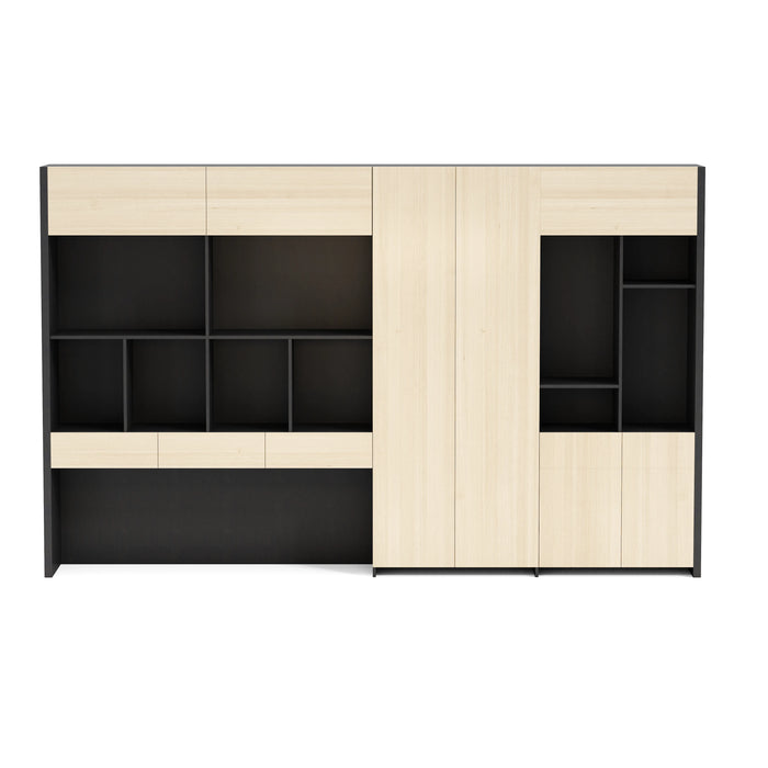 Arcadia Sleek Oak Beige Home and Professional Bookshelf Library Wall Shelving Storage Unit with Cabinets and Drawers