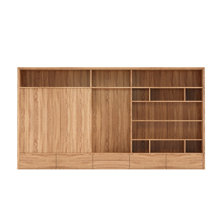 Arcadia Sleek Natural Brown Oak Home and Professional Bookshelf Library Wall Shelving Storage Unit