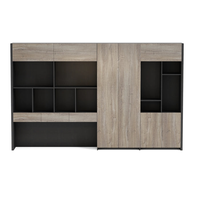 Arcadia Sleek Oak Beige Home and Professional Bookshelf Library Wall Shelving Storage Unit with Cabinets and Drawers