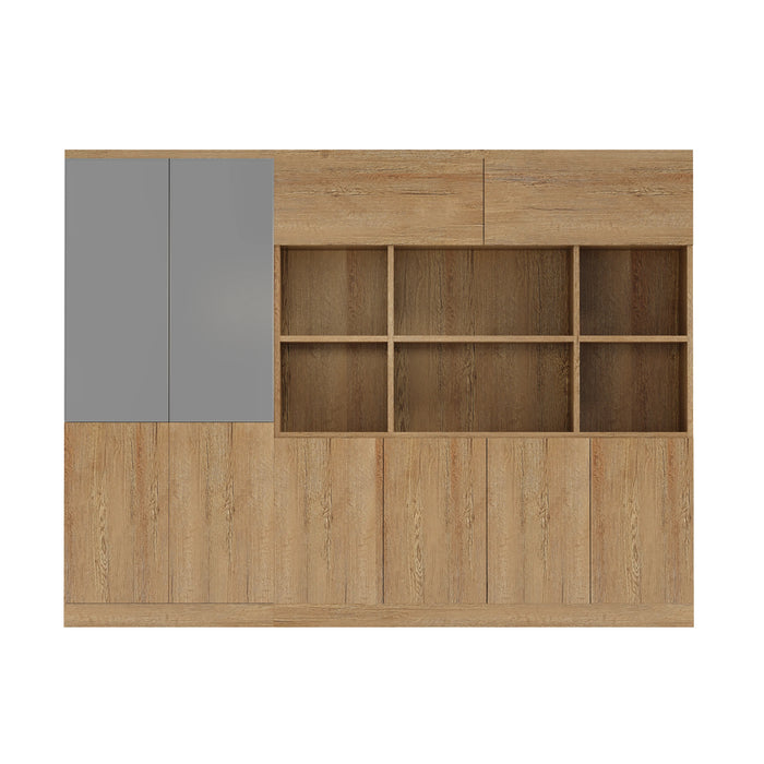 Arcadia Sleek Natural Brown Oak Home and Professional Bookshelf Library Wall Shelving Storage Unit